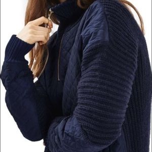 Topshop navy quilted quarter zip sweater gold zips